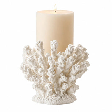 Coral-Inspired Pillar Candle Holder, White, Fits 3-Wick and 4 Inch Pillar Candles, Coastal Home Decor
