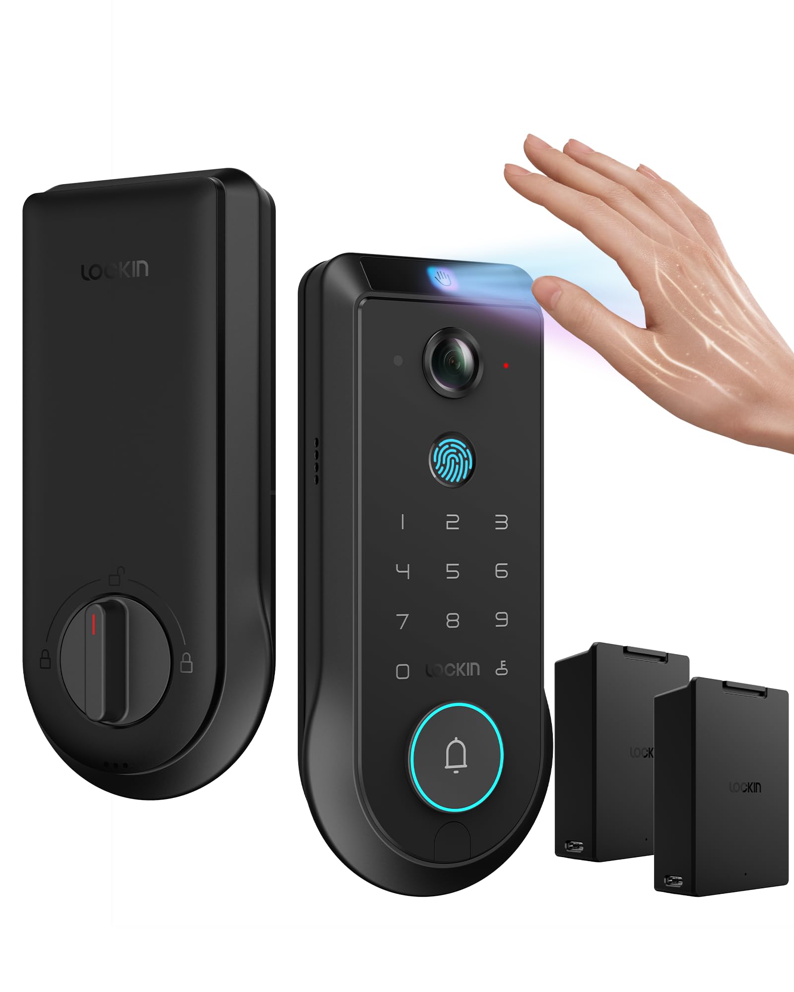 Lockin Venoris Pro Smart Deadbolt Lock with Dual Swappable Batteries for 6-Month Extended Power, Palm Vein & Fingerprint Keyless Entry, Built-in Wi-Fi, Doorbell, App Remote Control, IP65 Waterproof