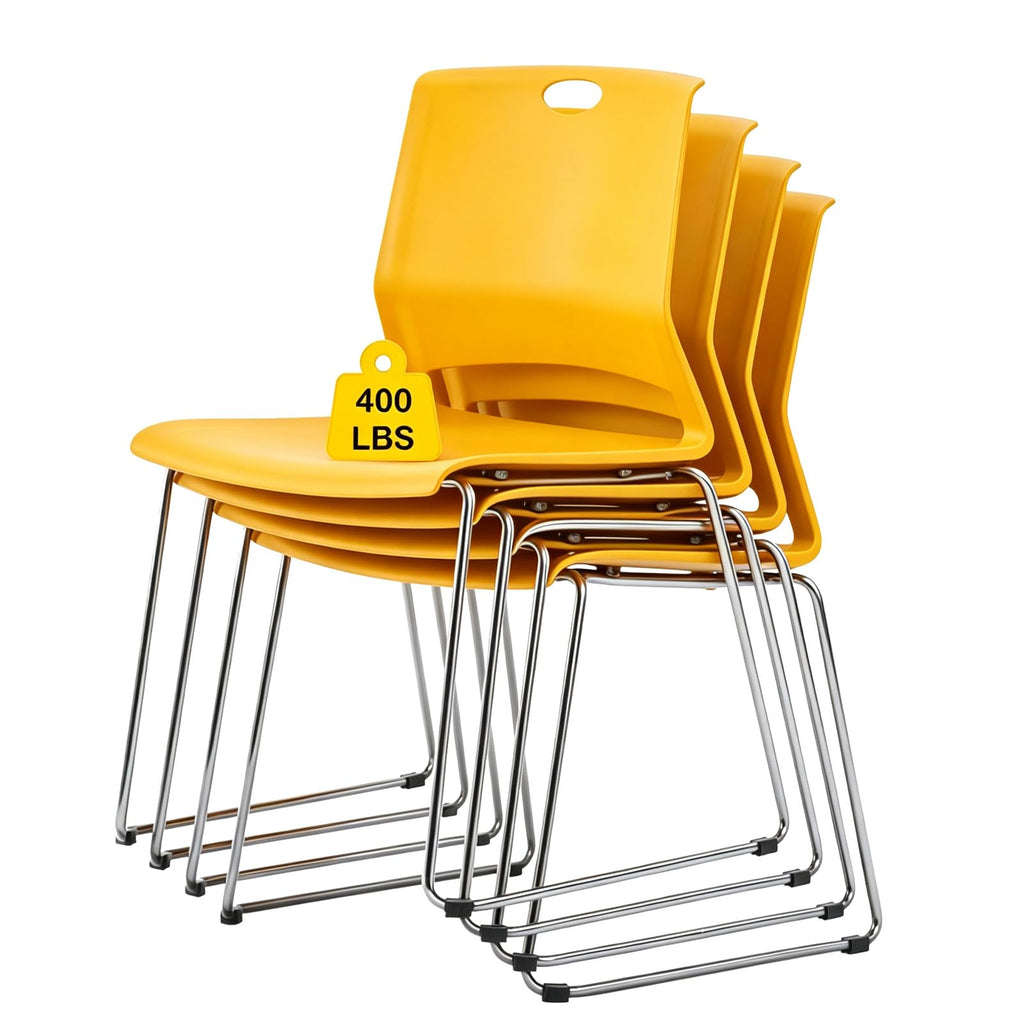 Stackable Chairs Set of 4 for Break Waiting Room Conference Church, Yellow