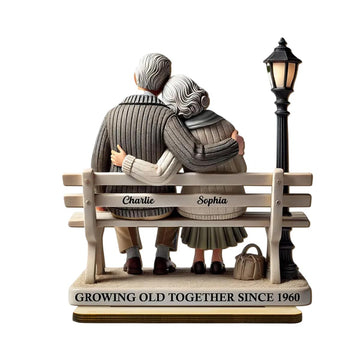 Old Couple Sitting On Bench At The Park Personalized Standing Wooden Plaque, Couple Gift Anniversary Valentine's Day Gift For Couple, For Him, For Her, Husband, Wife Parents