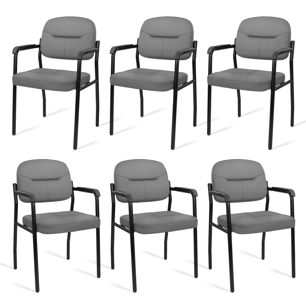Clatina Leather Guest Chair Sets of 6, Office Reception Chair No Wheels with Armrests and Lumber Support, Ergonomic Desk Armchair for Meeting