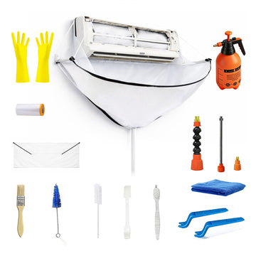 Steel Tube Support Mini Split AC Cleaning Kit Bag with Newly Developed Thick-Coated Waterproof Cleaning Cover, 2L High Pressure Sprayer and Cleaning Accessories, White, Large