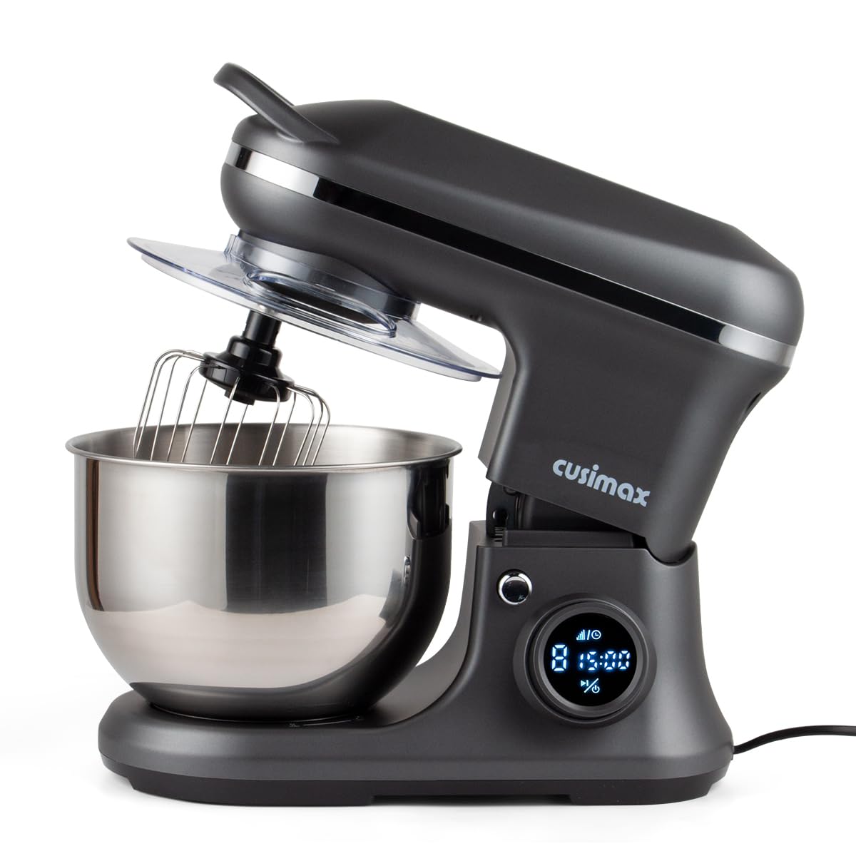 CUSIMAX Stand Mixer, Dough Mixer with Digital Switch Control Timer 15mins & 8-Speed, 5-Quart 650W kitchen Electric Mixer, Tilt-Head with handle, Dough Hook, Wire Whip & Beater, Grey