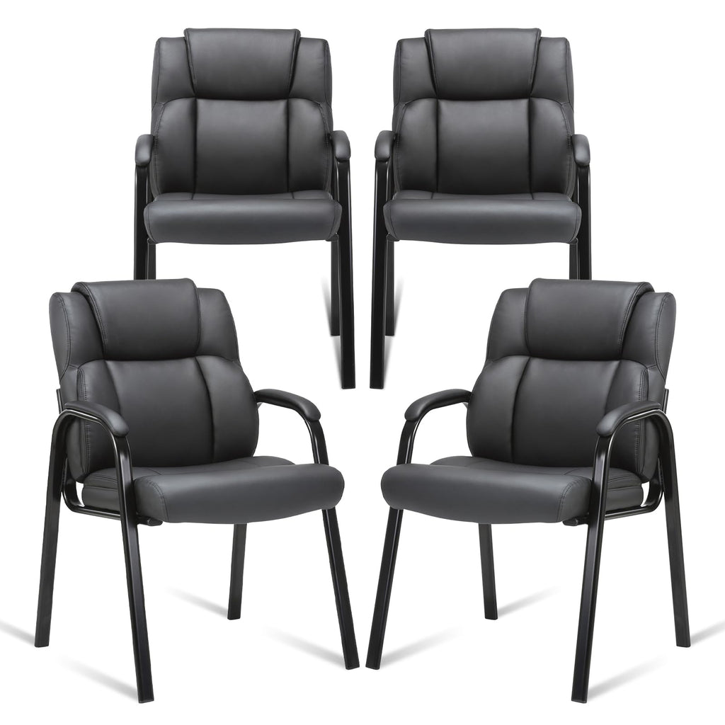 Clatina Leather Guest Chair with Padded Arm Rest for Reception Meeting Conference and Waiting Room Side Office Home Black 4 Pack