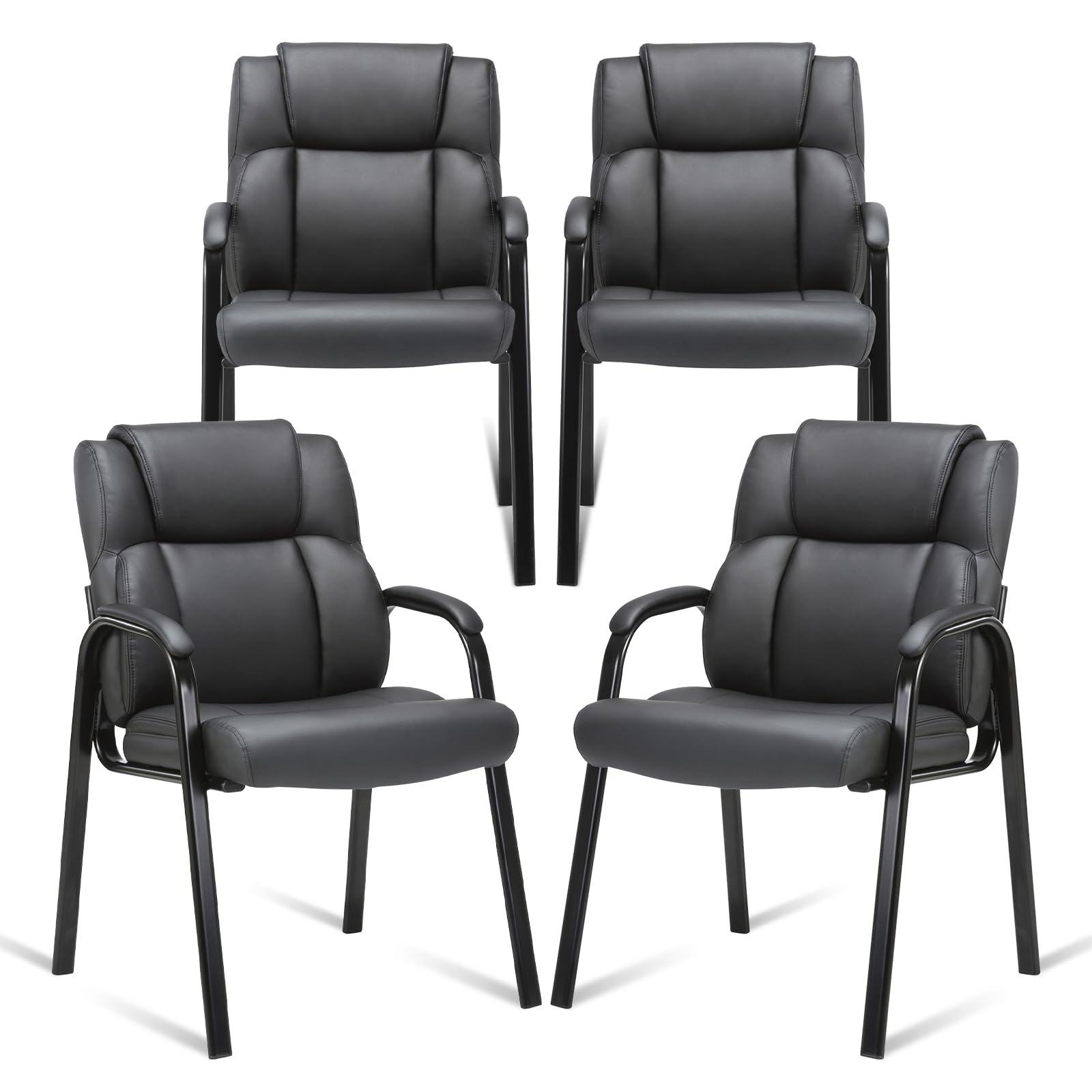 Clatina Leather Guest Chair with Padded Arm Rest for Reception Meeting Conference and Waiting Room Side Office Home Black 4 Pack