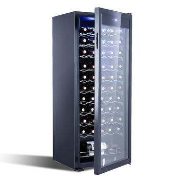 55-Bottle Beverage Refrigerator, Freestanding Compressor Cooler with Glass Door, Adjustable Shelves & Digital Temperature Display, Perfect Mini Fridge for Red Wine, White Wine, Beer, Soda