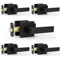 Estmoon 5 Pack Matte Black Door Handles Interior Door Knobs, Keyless Privacy Bedroom Door Lock, Heavy Duty Zinc Alloy Home Improvement Door Leverset for Bedrooms Bathrooms