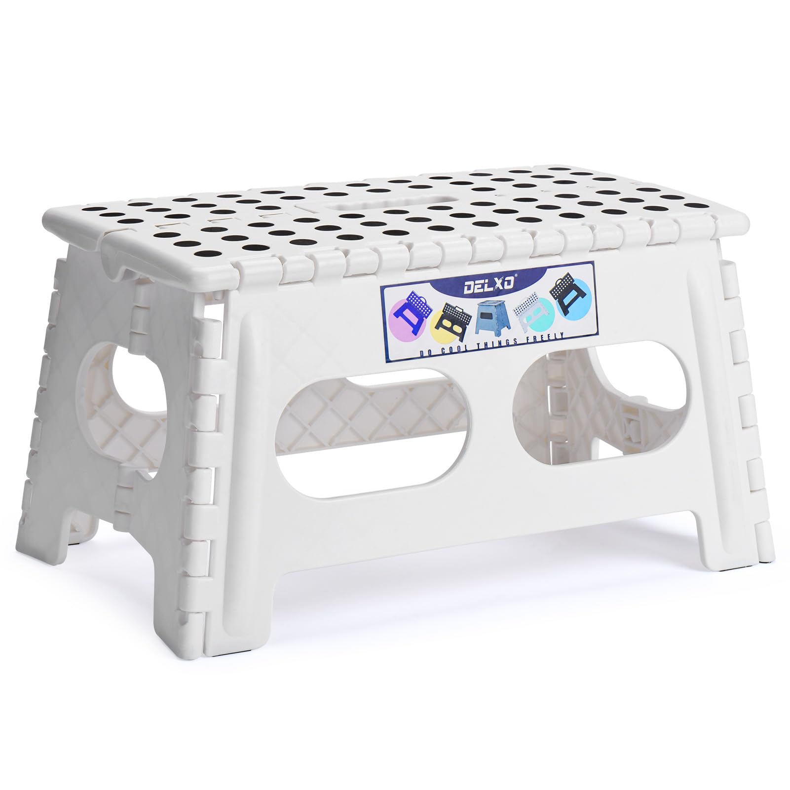 Delxo Folding Step Stool 9 Inch,300lbs Extra Wide Step Stool for Kids, Widen White