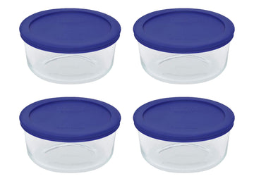 Pyrex 7201 (4-Cup) Glass Bowls & Cadet Blue Lids (4-Pack) - Made in USA