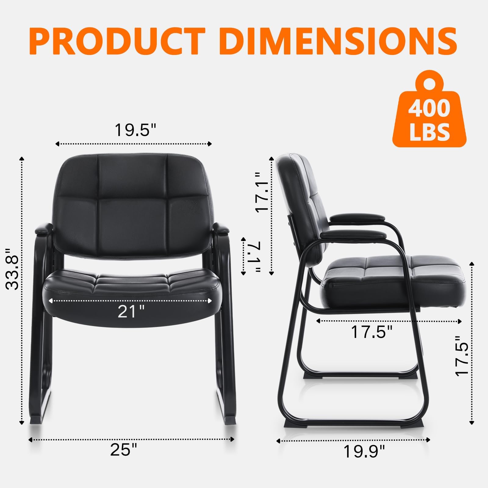 Clatina Big & Tall 400 Lbs Waiting Room Guest Chair, Leather Office Reception Chair No Wheels with Backrest Wide Seat and Padded Arms for Home