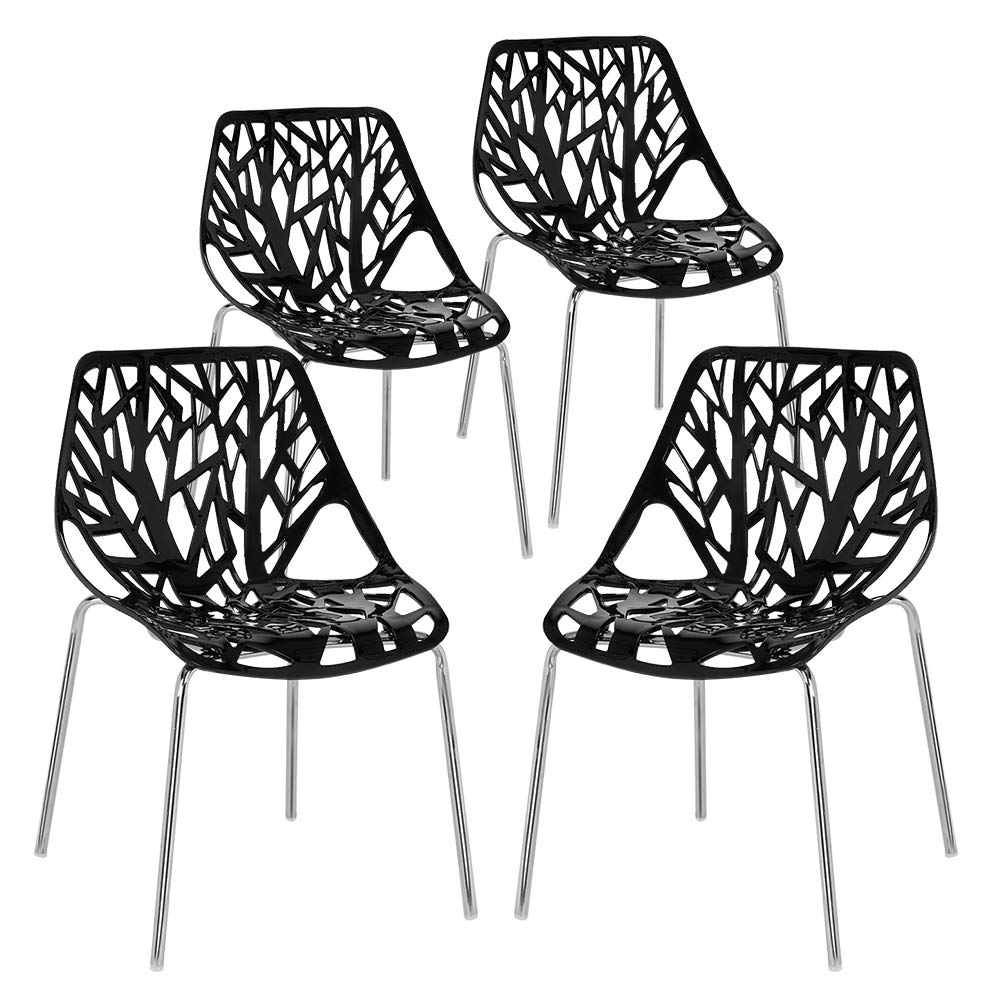 Bonnlo Modern Stackable Dining Chair 4 Pack, Stacking Outdoor Chairs, Black, 4P