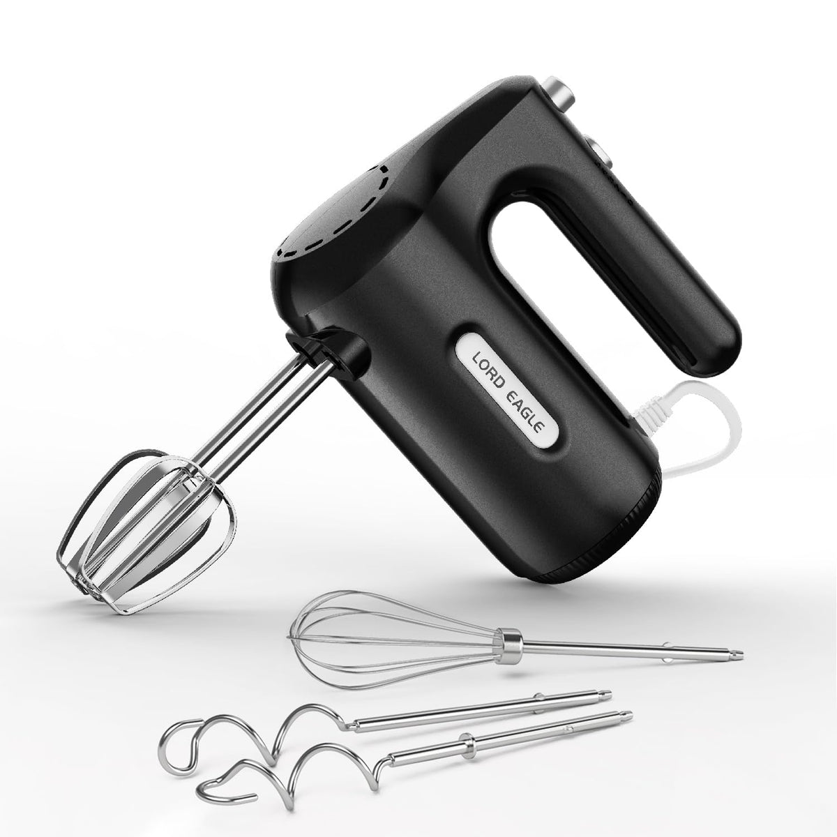 Lord Eagle 5-Speed Hand Mixer Electric, 300W Compact Handheld Mixer, Portable Kitchen Egg Beater with 5 Attachments & Storage Bag, Cake Supplies for Bread Dough Baking, Lightweight, Black
