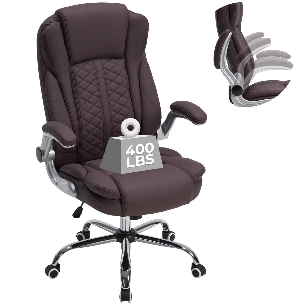 400lbs Executive Office Chair with Flip-up Armrests, Big and Tall Computer Chair for Heavy People, Heavy Duty Ergonomic Comfy Chair, Breathable