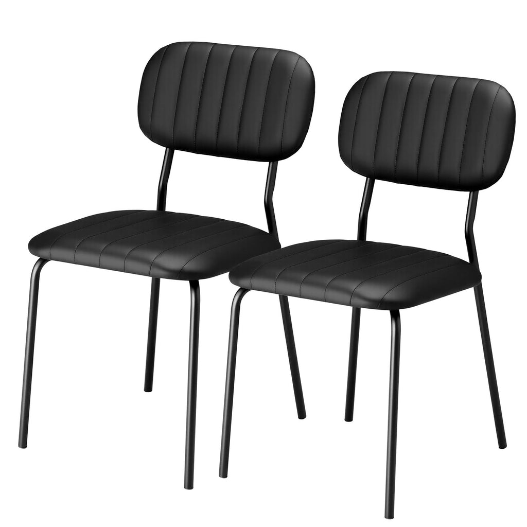 Vingli Modern Pu Padded Stacking Dining Chair Set of 2 for Home, Black, 2 Pack, Black Pu