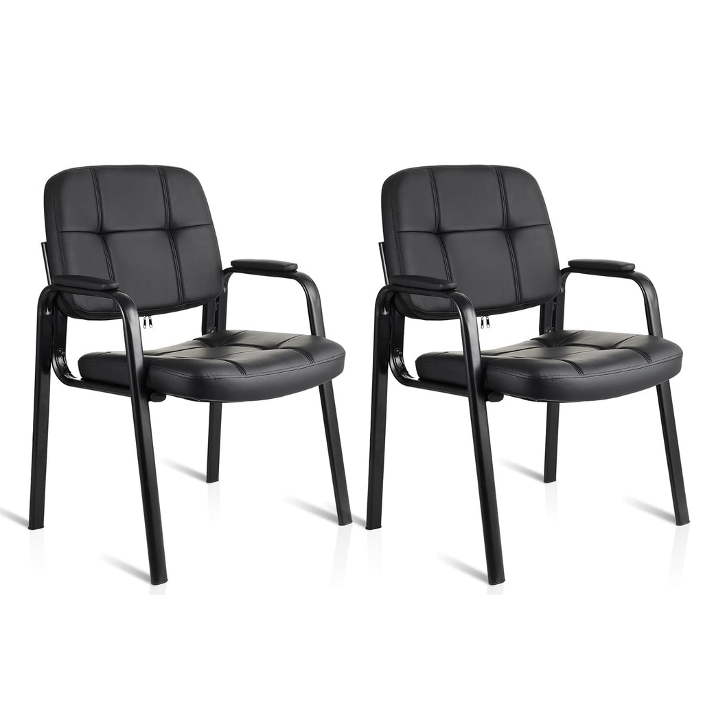 Clatina Leather Office Guest Waiting Room Chair Sets of 2, Reception Chair No Wheels with Armrests and Lumber Support, Stationary Desk Armchair