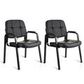 Clatina Leather Office Guest Waiting Room Chair Sets of 2, Reception Chair No Wheels with Armrests and Lumber Support, Stationary Desk Armchair