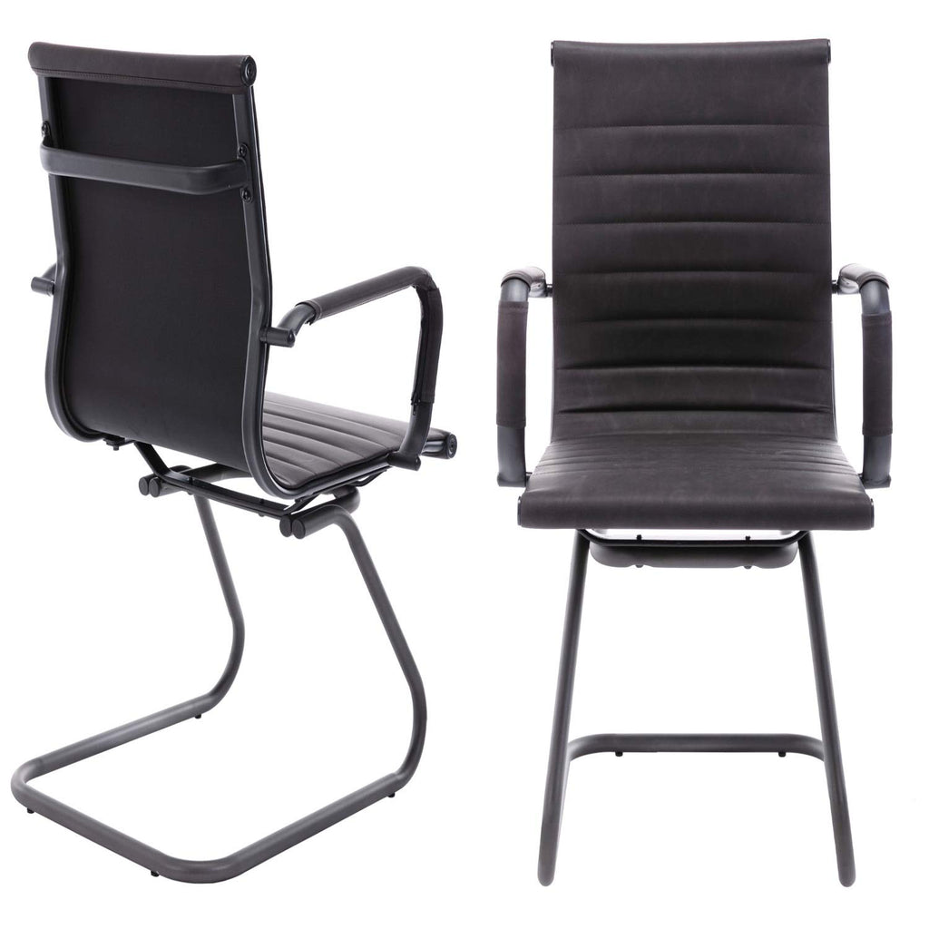 Dm Furniture Office Reception Chairs No Wheels Leather Conference Chairs Back Support Guest Chair, Set of 2 (vintage Charcoal)