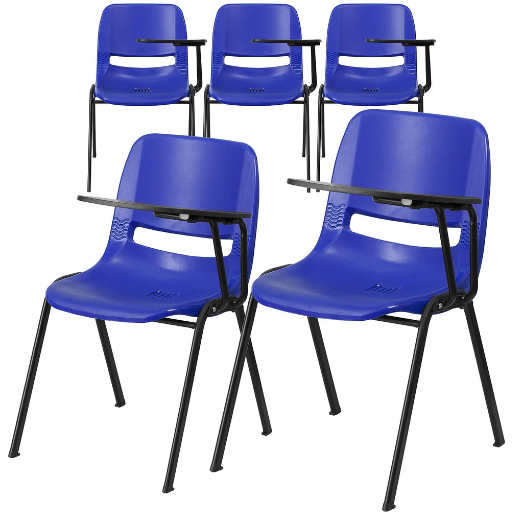 Flash Furniture 5 Pack Hercules Series 880 Lb. Capacity Blue Ergonomic Shell Stack Chair with Black Frame, Set of 5, Navy Plastic/black Frame