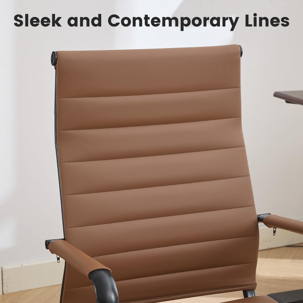 Seanail Leather Office Desk Chair, Conference Room Chairs with Wheels, Modern Executive Computer Guest Chairs with Arms, Brown&black