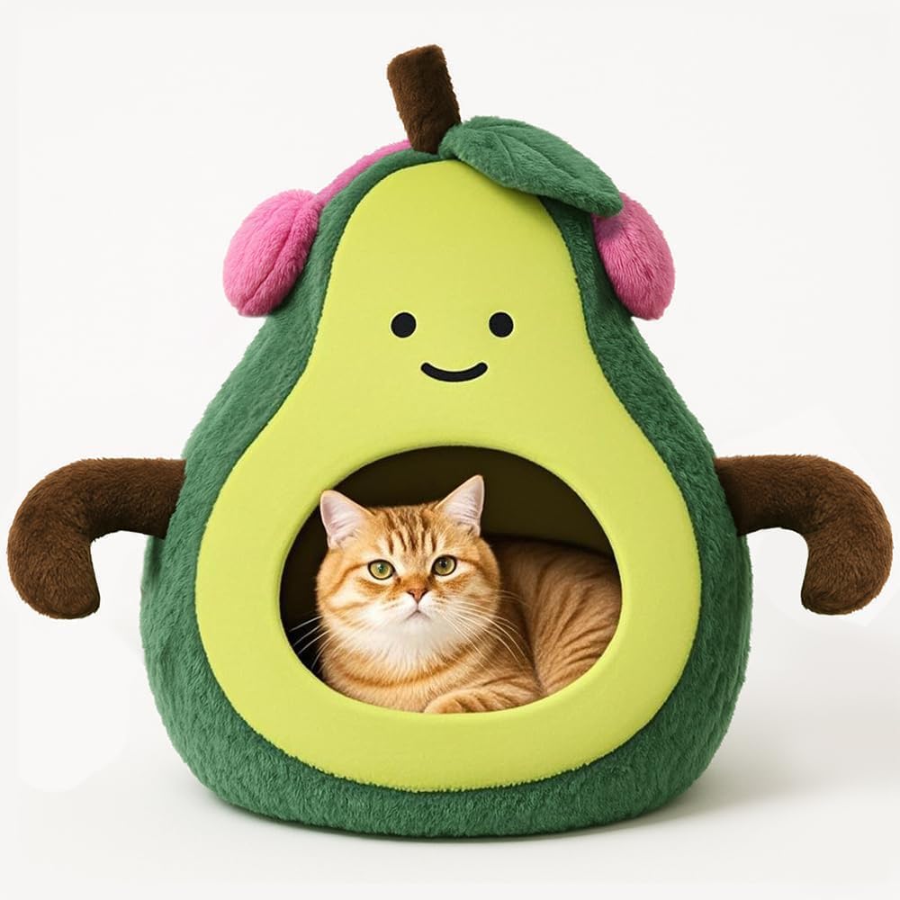 Cute Cat Beds for Indoor Cats, Small Dog Beds, Soft Washable Pet Beds for Kitten and Puppy, Funny Avocado Cat Cave Cat Toys, 19 Inches