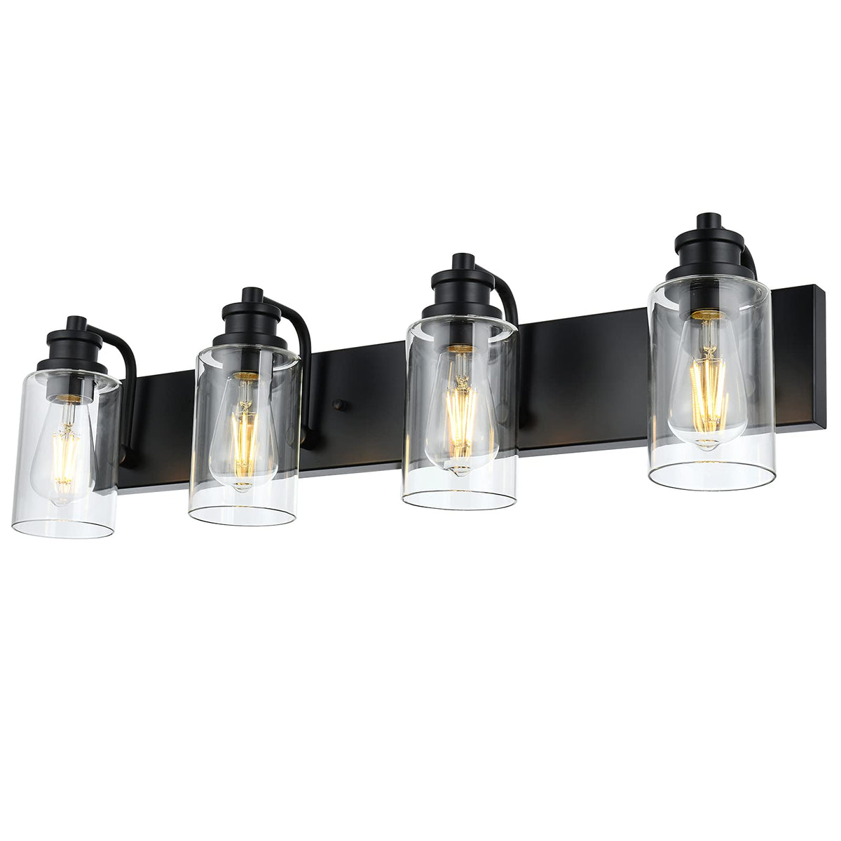 4-Light Bathroom Vanity Light, 28" Black Bathroom Lighting Fixture with Clear Glass Shades, Modern Wall Lamp for Bathroom Mirror, Bedroom, Hallway, Living Room, Cabinet