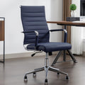 Office Desk Chair Leather, Conference Room Chairs with Wheels, Executive Modern High Back Ergonomic Swivel Rolling Ribbed Computer Chair