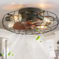 SHLUCE Small Caged Ceiling Fan with Light, Farmhouse Rustic Flush Mount Ceiling Fans with Lights and Remote, Bladeless Low Profile Enclosed Ceiling Fan with Light for Kitchen, Bedroom, Black