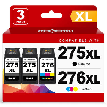 MEGAIN 275XL 276XL Ink Cartridges Compatible for Cannon PG-275 275 XL and CL-276 276 XL Ink Cartridge for Canon PIXMA TR4700 TR4720 TS3700 TS3722 TS3500 TS3522 Printers (2 Black,1 Color Combo Pack)