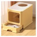 Pet Supplies, Foldable Covered Cat Litter Box with Scoop & Top/Dual Entry(Yellow)