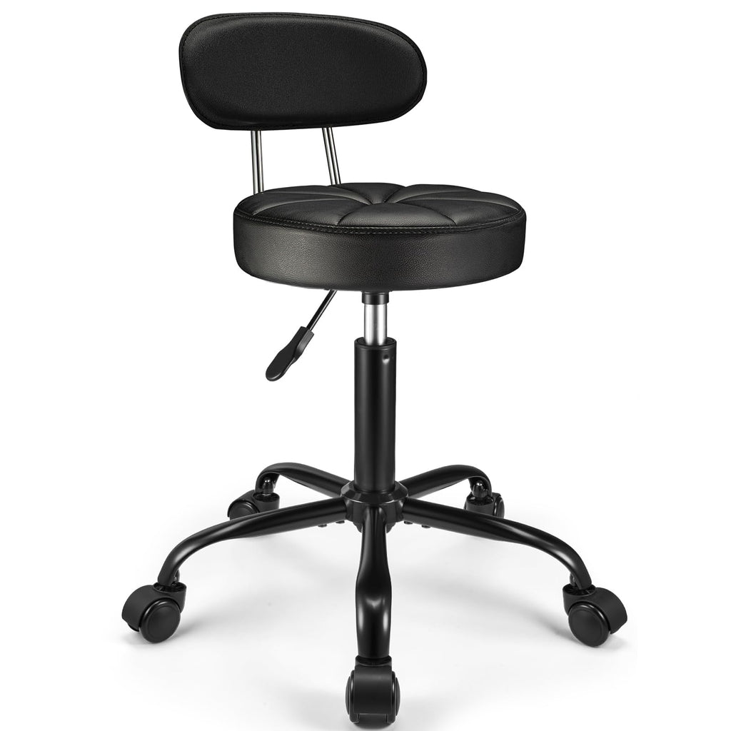 Fnzir Pu Leather Rolling Stool with Back Support Height Adjustable Swivel Stool Chair with Wheels Drafting Chair for Spa Slaon Massage Stable