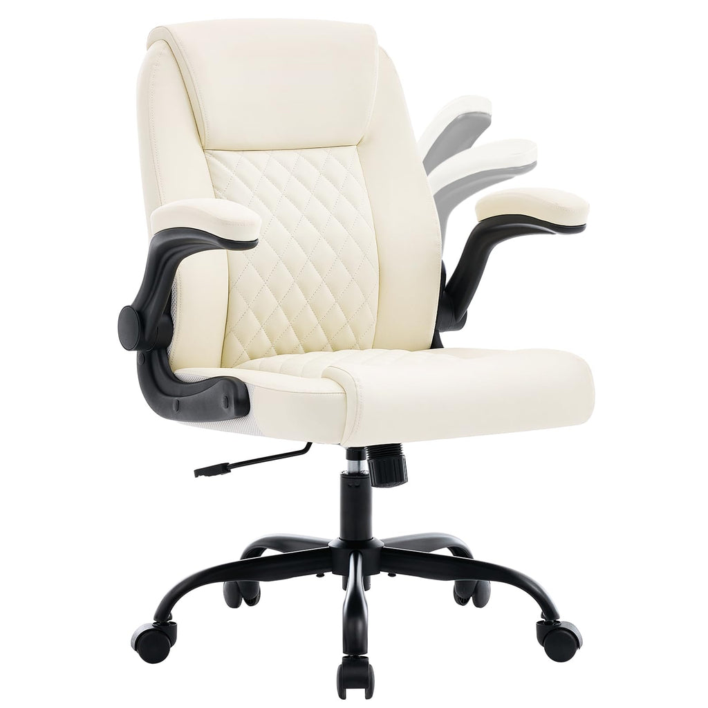 Deroavixe Executive Office Chair with Lumbar Support & Flip-up Arms, Beige
