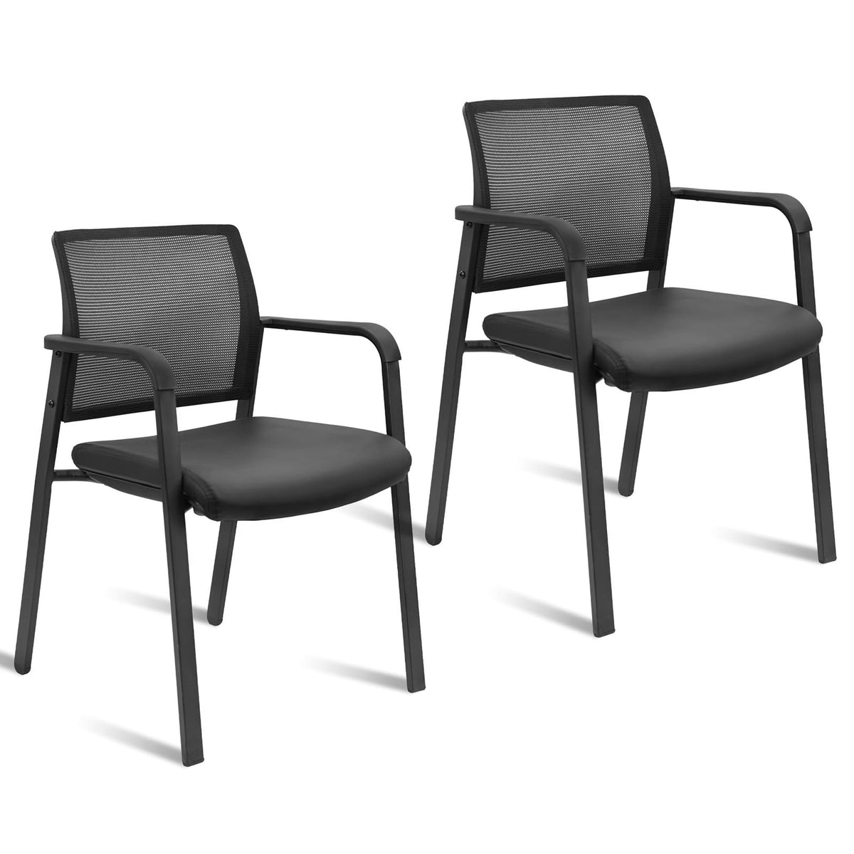 Clatina Mesh Back Guest Reception Stacking Chair, Waiting Room Stackable Chairs with Upholstered Leather Seat & Ergonomic Lumbar Support for