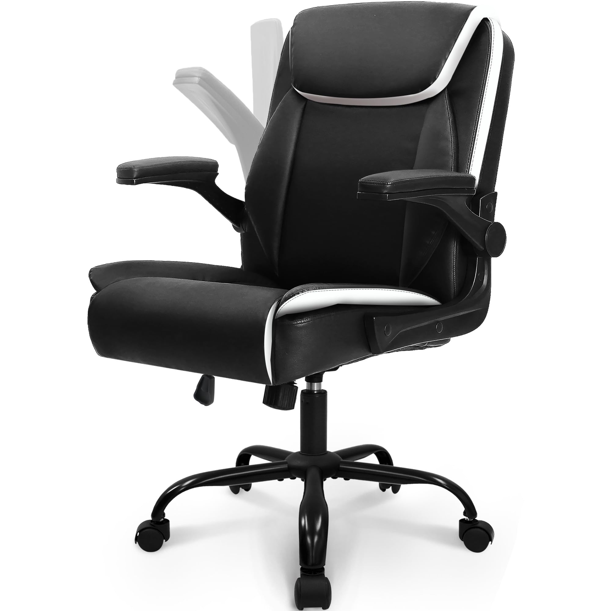 Neo Chair Mid-back Home Office Executive Desk Chair Computer Gaming Ergonomic Chair with Adjustable Padded Flip-up Armrests Wheels Swivel for