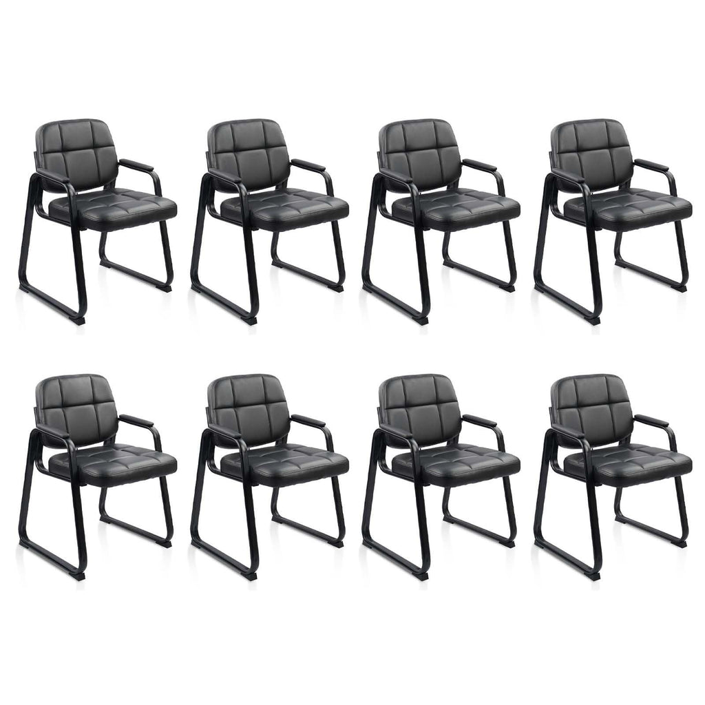 Clatina Waiting Room Chairs No Wheels with Padded Arms Leather Guest Chair for Office Reception and Conference Desk with Sled Base Black, 8pk