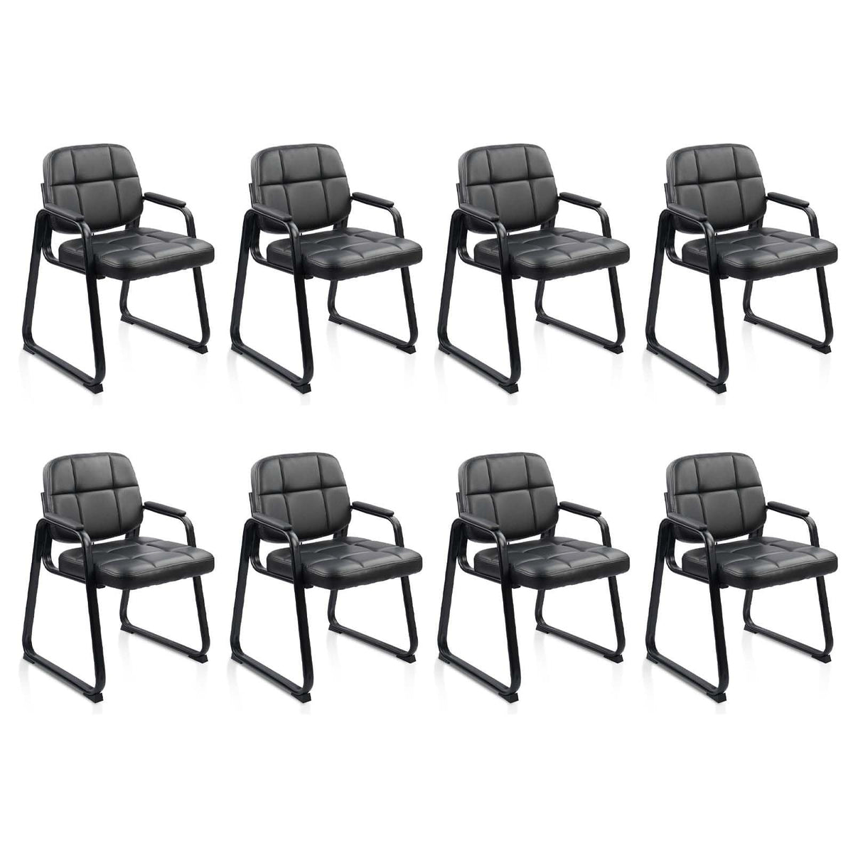 Clatina Waiting Room Chairs No Wheels with Padded Arms Leather Guest Chair for Office Reception and Conference Desk with Sled Base Black, 8pk