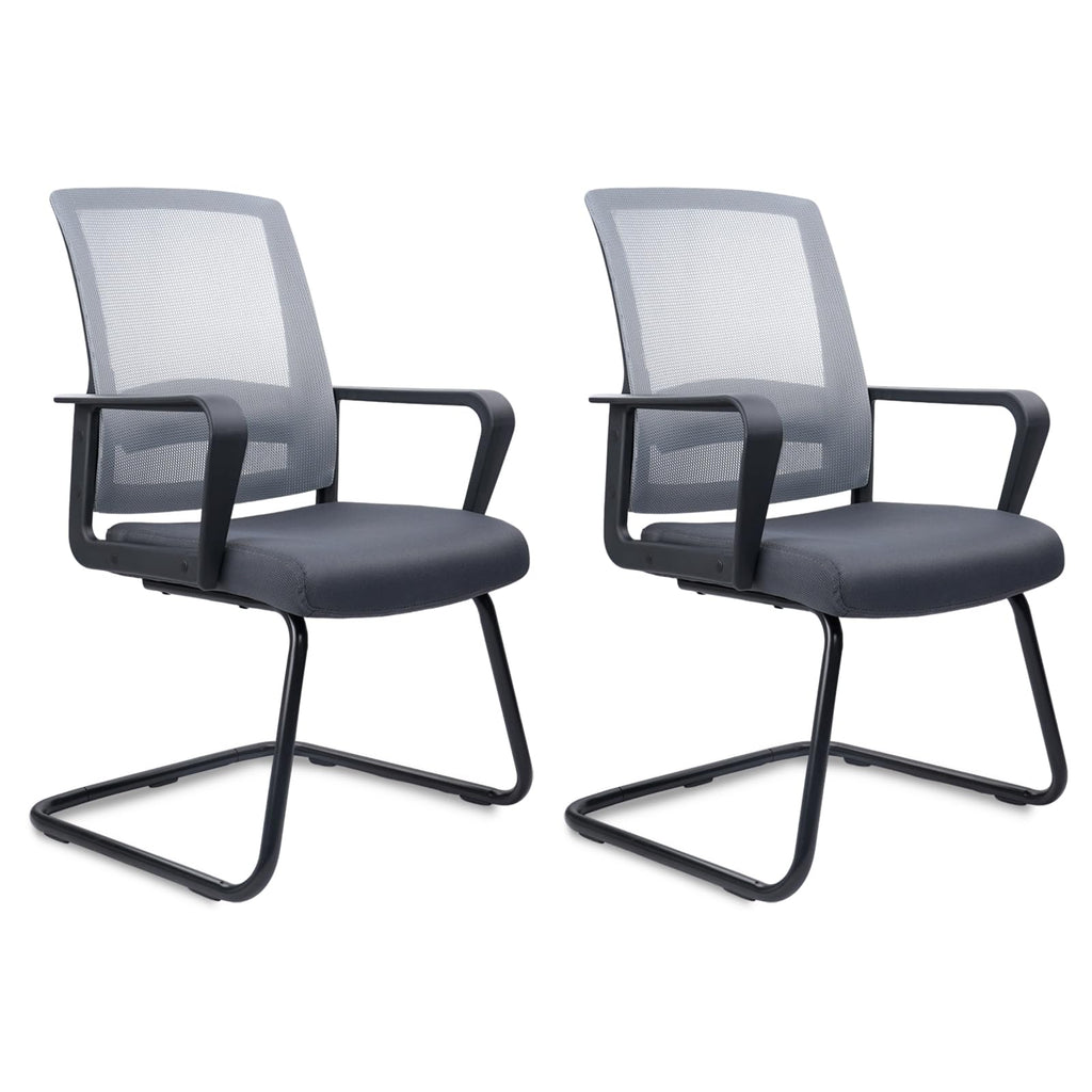 Clatina Office Guest Chair with Lumbar Support and Mid Back Mesh Space Air Grid Series for Reception Conference Room Gray 2 Pack, Grey