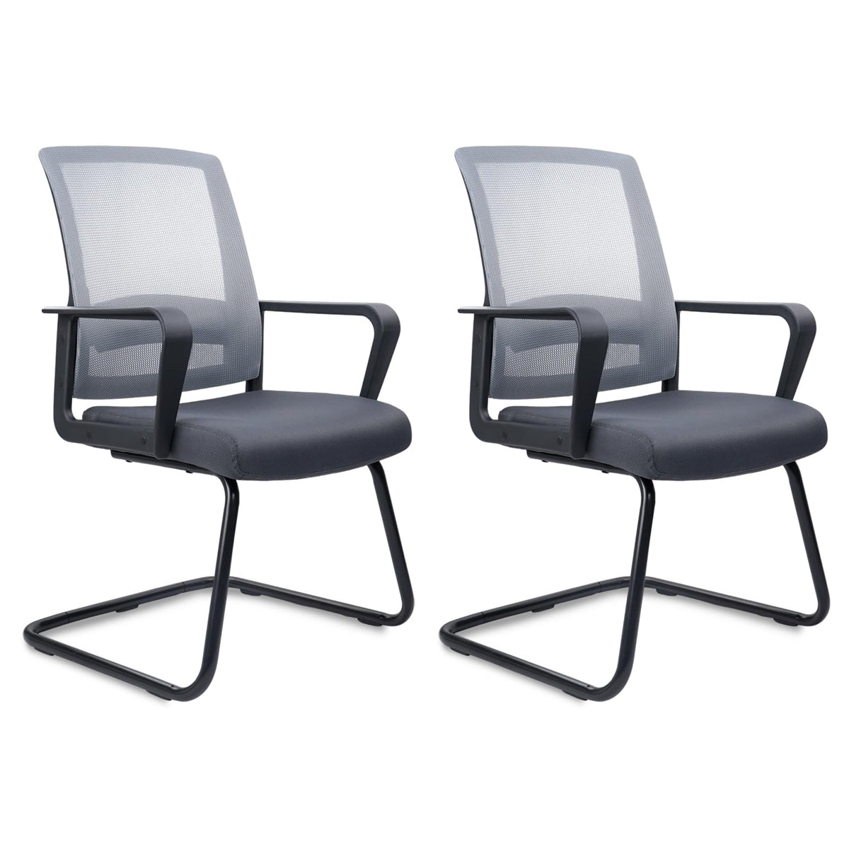 Clatina Office Guest Chair with Lumbar Support and Mid Back Mesh Space Air Grid Series for Reception Conference Room Gray 2 Pack, Grey