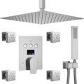 Shower Faucet Brushed Nickel Shower System with Digital Display Diverter Shower Valve Bathroom Shower Fixtures Ceiling 12 Inch Shower Head with 4 PCS Dual Modes Body Jets