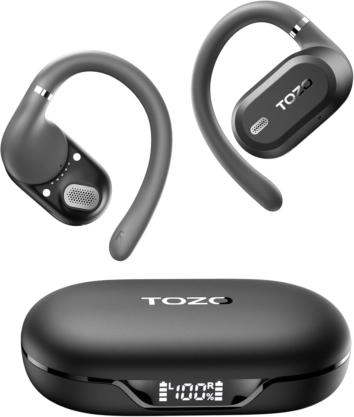 TOZO OpenWear Open Ear Earbuds, AI Translation Earbuds Real Time 145+ Languages, 60H Translator Ear Buds Audifonos Traductores Inglés Español, Bluetooth Headphones 5.4 with Smart Display for Office