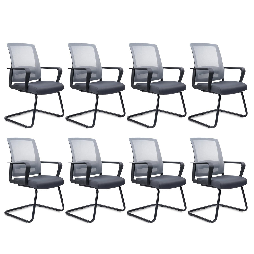 Clatina Office Guest Chair with Lumbar Support and Mid Back Mesh Space Air Grid Series for Reception Conference Room Gray 8 Pack, Grey