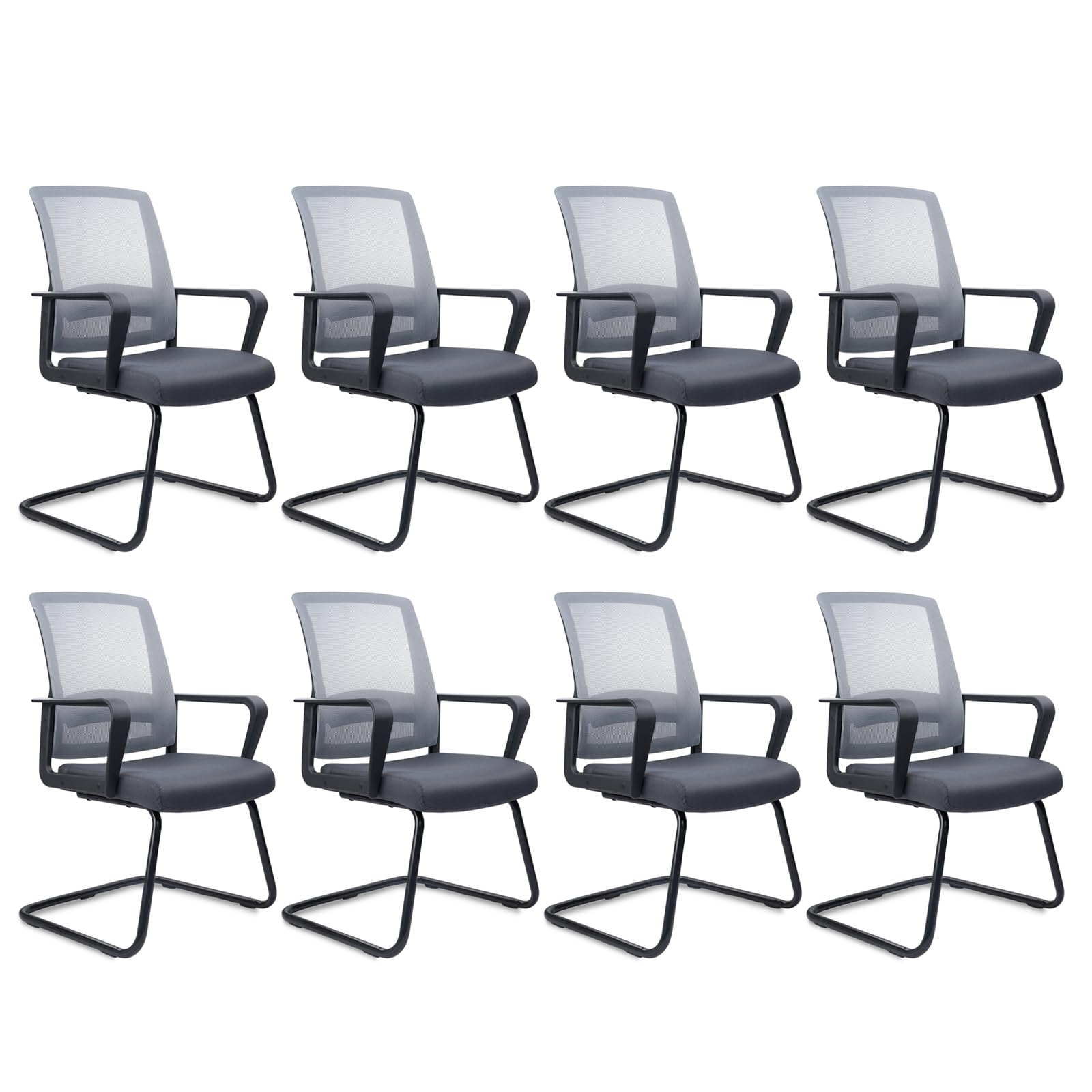 Clatina Office Guest Chair with Lumbar Support and Mid Back Mesh Space Air Grid Series for Reception Conference Room Gray 8 Pack, Grey