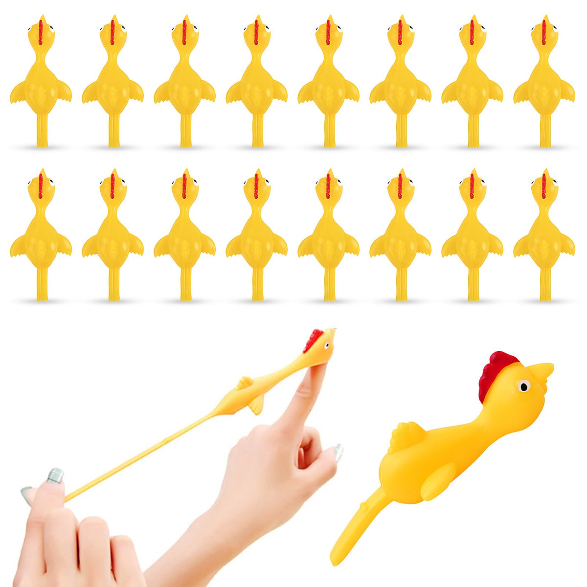 16 Pieces Rubber Chicken Slingshot Rubber Chickens Flying Chicken Slingshot Flicken Chicken Game Finger Slingshot Chicken Toys Chicken Flingers Flinging Chickens for Party Favors Activity Gift