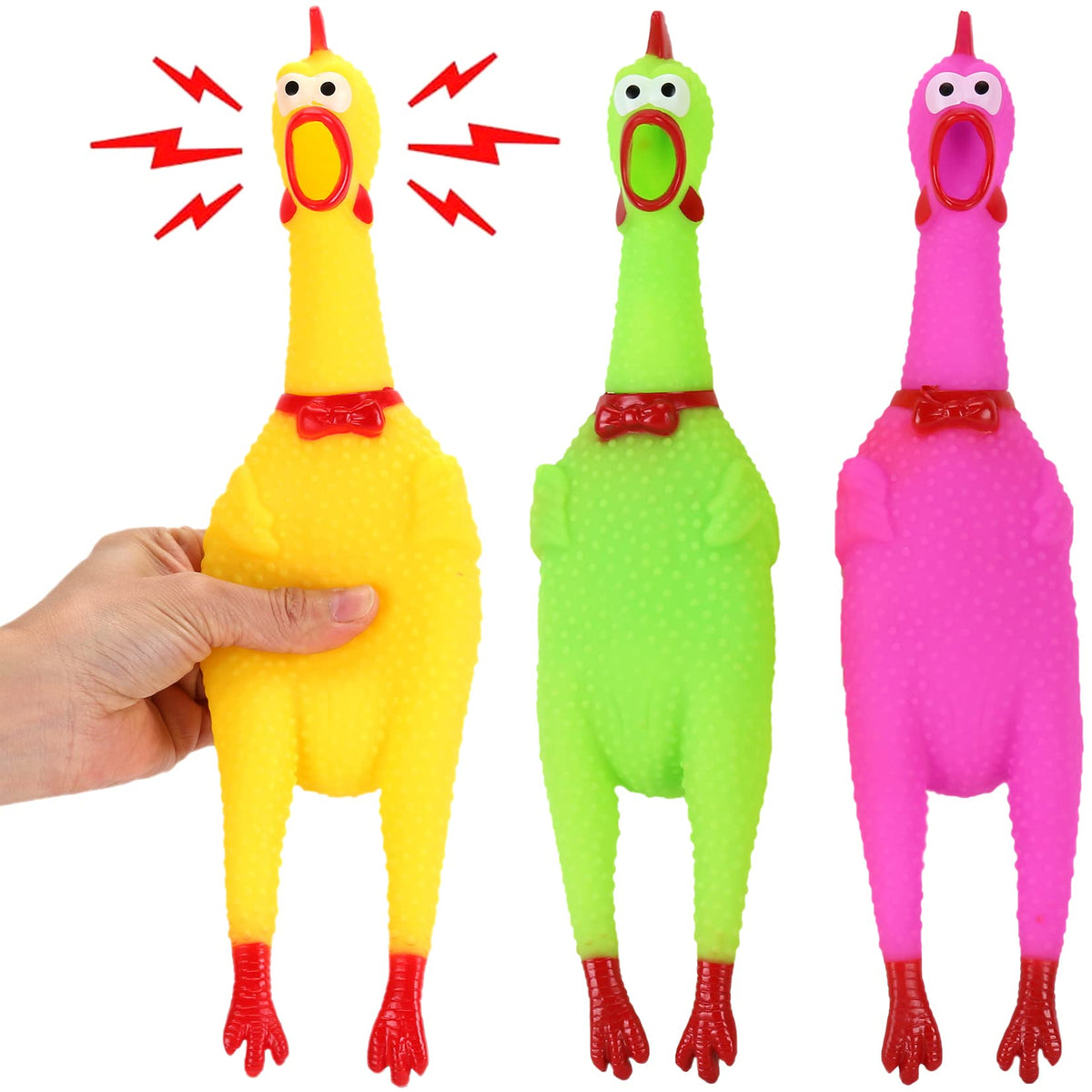Liberty Imports 3 Pack: Rubber Chicken Toy, 14" Screaming Squawking Practical Joke Prank Noisemaker, Novelty Gag Gifts Party Favor Toys
