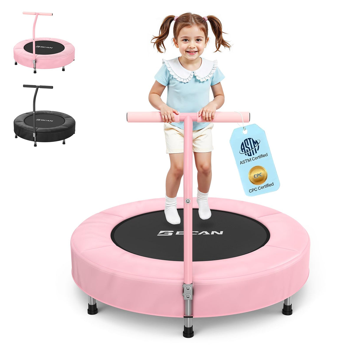 BCAN SP1 36'' Toddler Trampoline, ASTM Certified - Kids Trampoline for Ages 1-6, Foam Handle & Safe Thickened Cover, Mini Trampolines for Kids Indoor, Easy to Assemble| FED Fitness
