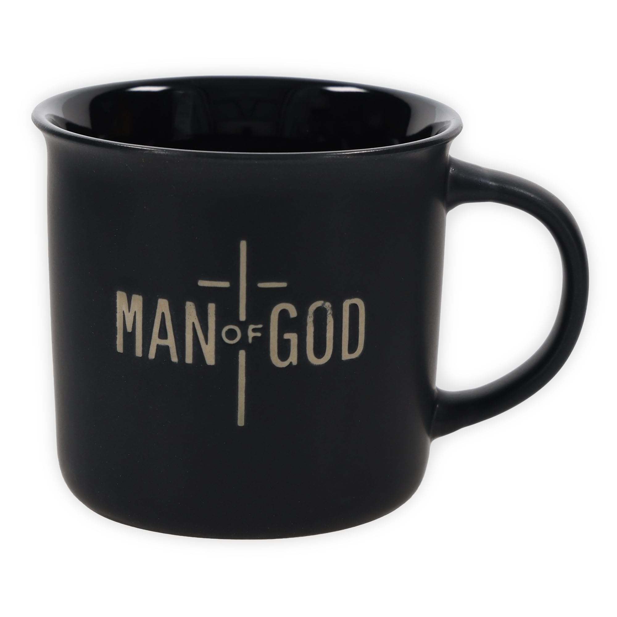Christian Art Gifts Microwave & Dishwasher Safe Ceramic Coffee Mug: Man of God Bible Verse, Encouraging Gift for Men, Grads & Pastors, Engraved Cross Design, Sturdy Easy Hold Handle, Black, 13 oz.