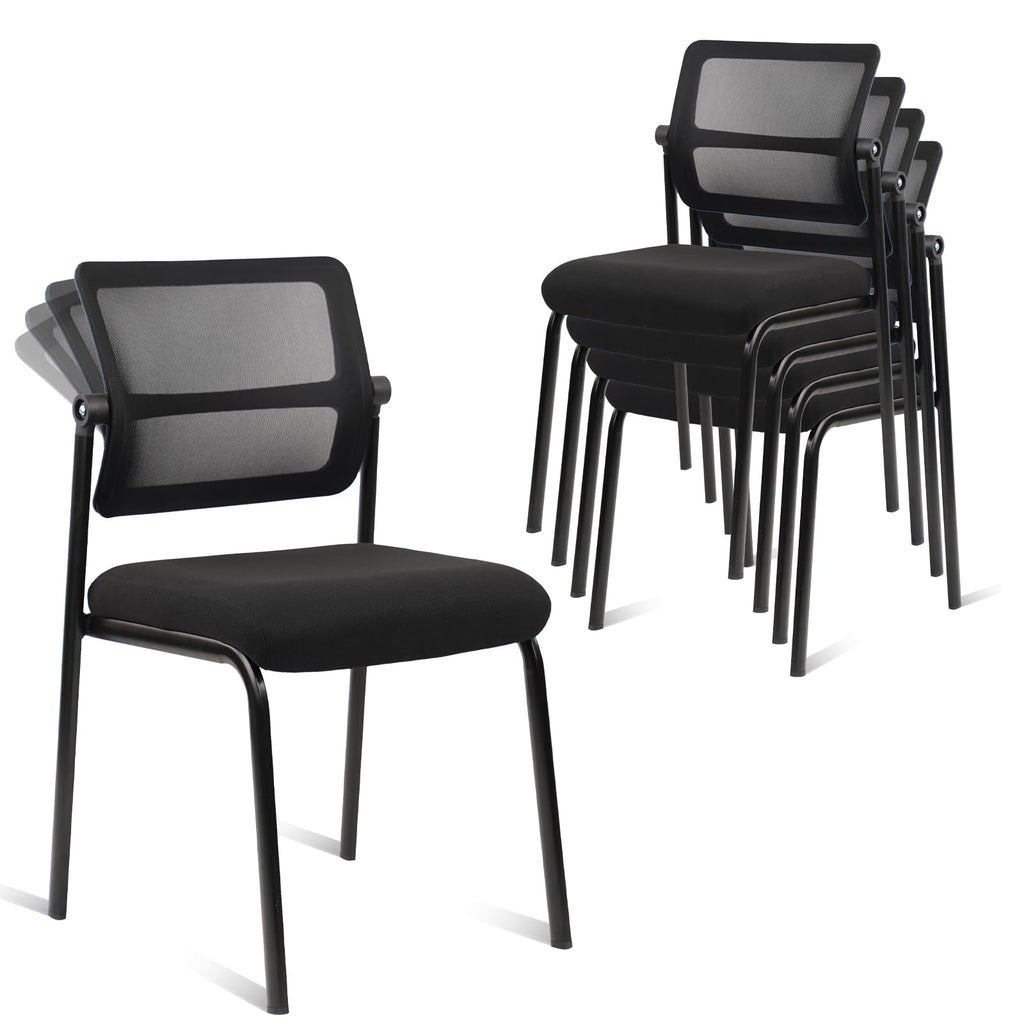 Clatina Stacking Armless Office Waiting Room Chair with Adjustable Backrest, Stackable Mesh Guest Reception Desk Chairs with Ergonomic Lumbar