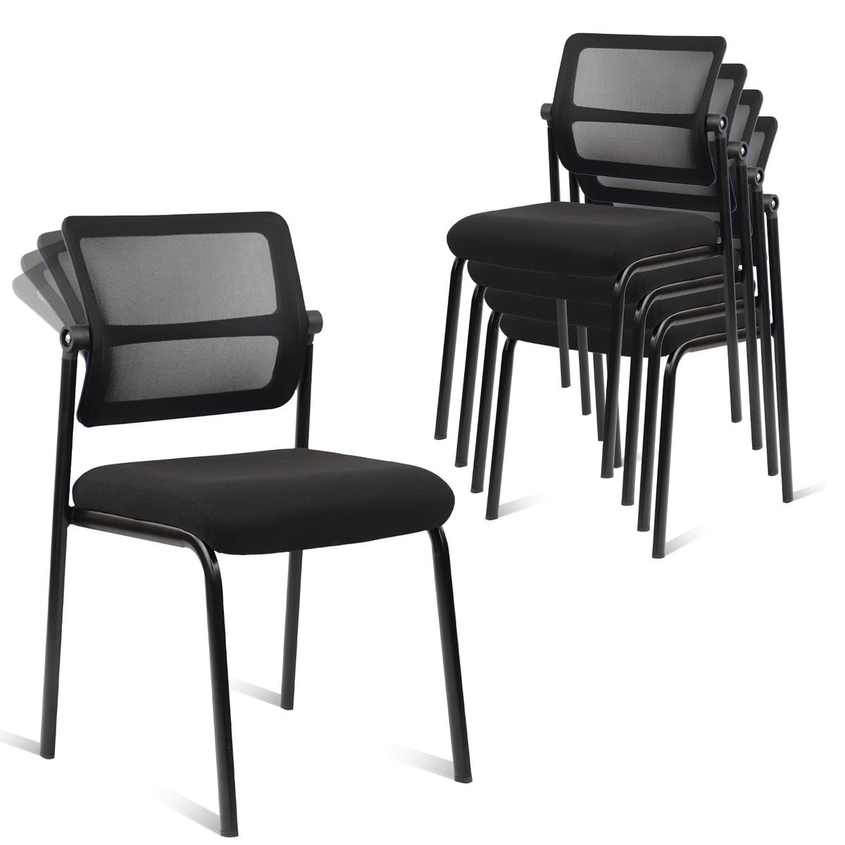 Clatina Stacking Armless Office Waiting Room Chair with Adjustable Backrest, Stackable Mesh Guest Reception Desk Chairs with Ergonomic Lumbar