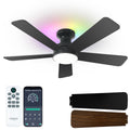 42 Inch Ceiling Fan with Lights, RGB Ceiling Fan with Light, App & Remote Control, Flush Mount Low Profile, Reversible, 3CCT, Dimmable LED, Noiseless, Black Ceiling Fan for Bedroom
