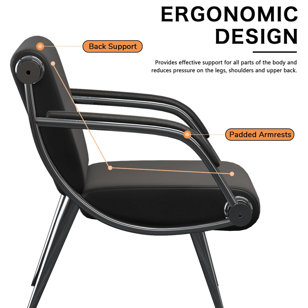Wonline Waiting Room Chair with Armrest Black Pu Leather Office Furniture, Office Guest Seating Lobby Conference Reception Chairs for Airport