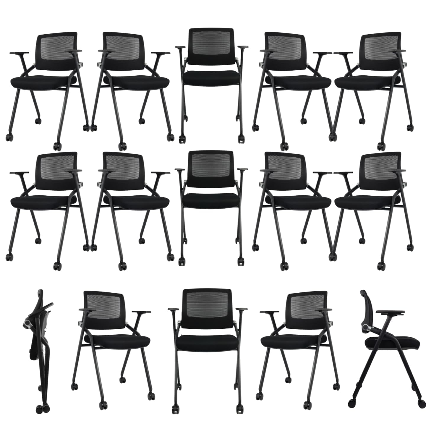 30 Pack Foldable Office Chairs with Wheels, Mesh Back, Arms and Portable - Folding Office Chairs Stackable for Conference Room Chair, Office